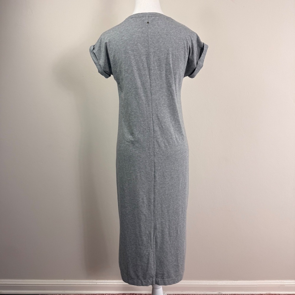 Cuyana Pima Cotton V-Neck Short Sleeve Midi Dress Heather Grey SM Pocket Slit - Picture 4 of 10